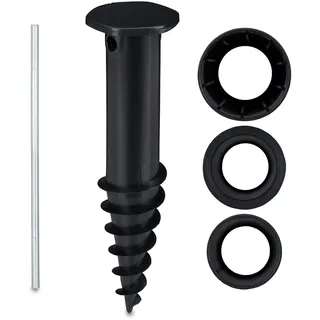 Relaxdays Bodenhülse Sonnenschirm, Bodendübel zum Eindrehen, Adapter, 32-50 mm, Kunststoff, Sonnenschirm Bohrer, schwarz