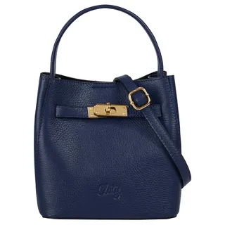Umhängetasche CLUTY, Damen, Gr. B/H/T: 18cm x 19cm x 13cm onesize, blau, Leder, leicht glänzend, unifarben, Taschen Umhängetasche, echt Leder, Made in Italy