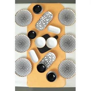 Hermia Concept, Frühstücksset (18 Teile) aus 100% Keramiksteinzeug, Schwarz/Weiß, antibakteriell - Schwarz, Weiß