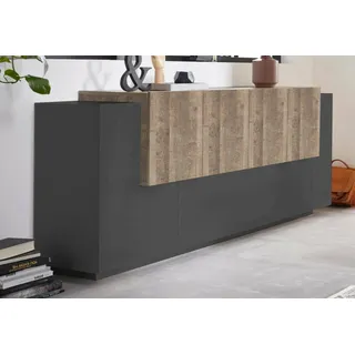 Dmora - Kommode Gennaro, Küchen-Sideboard mit 7 Türen, Wohnzimmer-Buffet, Küchen-Sideboard, 100% Made in Italy, 200 x 45 x 86 cm, Anthrazit und Ahorn