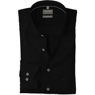 Langarmhemd OLYMP "Luxor comfort fit", Herren, Gr. 48, N-Gr, schwarz, Web, Obermaterial: 100% Baumwolle, comfort fit, 2-Knopf-Manschette, Hemden Langarmhemd, Struktur - Satin, comfort fit, Businesshemd, New-Kentkragen