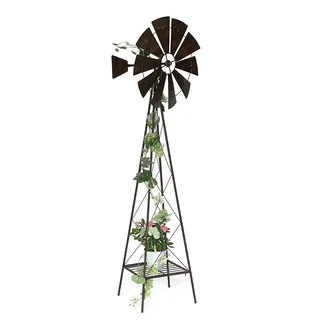 DanDiBo Ambiente DanDiBo Windrad Metall 170 cm kugelgelagert Braun Windspiel Gartenstecker 96019 Windmühle Wetterfest Gartendeko Garten Bodenstecker