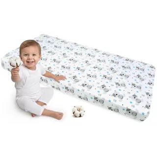 Medi Partners Spannbettlaken 60x120 Baby Bettlaken Kinderbett Spannbetttuch 100% Baumwolle - Fitted Kinder Sheet Bettwäsche Babymatratze Schlafsack Babybett (Teddybär mit hellblauen)