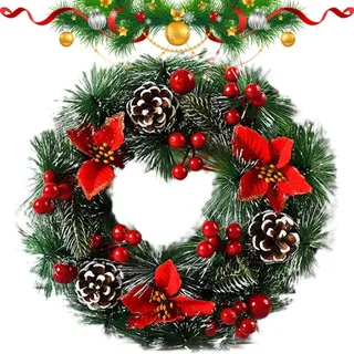 30cm Weihnachtsdeko Kranz Tür, Türkranz Haustür Außen, Tannengirlande, Künstlicher Kranz Für Weihnachten (E)