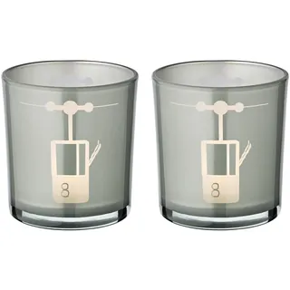 EDZARD 2er-Set Teelichtglas Lift (Höhe 8 cm, ø 7,5 cm) in Grau, Windlicht mit sportlichem Skilift-Motiv