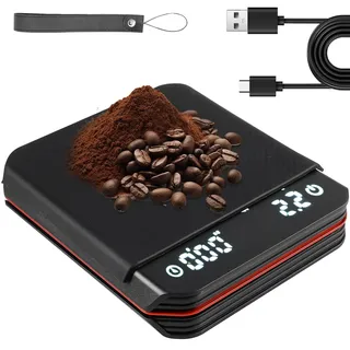 Espresso Waage mit Timer, 3 Modi Digital USB Aufladbar Mini Kaffeewaage mit LED-Anzeigebildschirm Timer, 0.1g Hohe Präzision Tropfkaffeewaage für Filterkaffee, Kochen, Backen, Feinwaage (Schwarz)