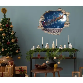queence 3D-Wandtattoo »Rehntiere am Himmel« selbstklebender Wandsticker Weihnachten, blau
