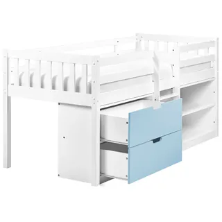 Beliani Hochbett Susville 90 x 200 cm Holz blau/weiß