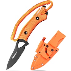 TONIFE Explorer Feststehendes Messer mit Scheide 8Cr14MoV Klinge Multifunktionales Überlebensmesser, Glasfaserverstärkter Nylongriff für Outdoor EDC Messer (Orange+Schwarz Titan)