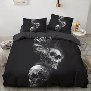 Luowei Skull Bettwäsche 135x200cm Gothic Schädel Halloween Bettwäsche Microfaser Bettbezug und 1 Kissenbezug 80 x 80cm mit Reißverschluss