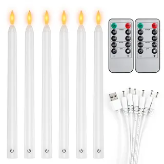 EXTSUD LED Stabkerzen 6er LED Flammenlose Kerzen mit Timer und Fernbedienung aufladbare Flackernde Kerzen 100H Arbeitszeit Berührungsschalter Kerzen für Zimmer Hochzeit Esstisch und Gartenparty