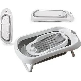 Faltbare Baby Badewanne,81 * 48 * 24cm Baby Bathtub Babywanne Wanne Faltbar mit Badewannen Stützkissen Sitzmatte, Badebecken Duschwanne für Neugeborene Kleinkinder (grau)