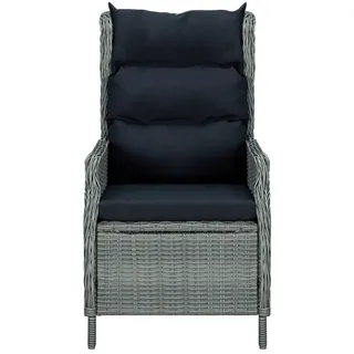 vidaXL Verstellbarer Gartensessel mit Auflagen Poly Rattan Hellgrau - Grau
