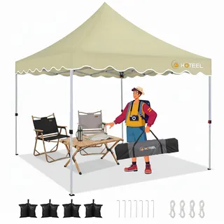 HOTEEL 3x3 Pop Up Pavillon wasserdicht stabilen Uv Schutz 50+, Partyzelt Geschützte Faltpavillon Faltbar für Camping、Partys、Garten. Bonus 4 Windseile + 8 Erdspieße + 4 Sandsäcken (Khaki)
