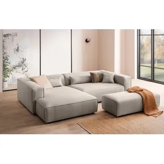 LeGer Home by Lena Gercke Ecksofa »PIARA XXL, L-Form, Schlaffunktion, Cord, Leinenoptik o. Strukturstoff« Hocker stellbar zum Schlafsofa (Krokodilverbinder), tiefe Sitzfläche
