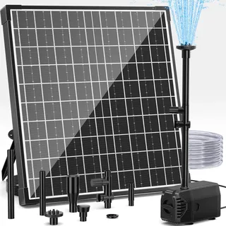 Biling 25W Solar Springbrunnen für außen, 1200L/H Solar Teichpumpe mit Filter, 4 Düsen 2M Wasserleitung 5M Kabel DIY Wasserspiel, Solar Brunnenpumpe für Teich Garten Wasserfall Pool