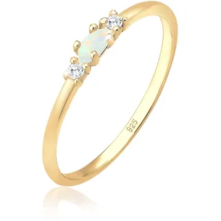 Elli Ring Damen Vintage mit Zirkonia Kristallen und Opal in 925 Sterling Silber Vergoldet