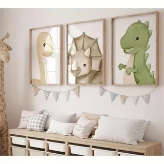 Meuzzvor 3er Set Poster Bilder Kinderzimmer Dinosaurier Wandbilder für Kinderzimmer Babyzimmer Junge Mädchen Wandbilder Deko Premium Kinderbilder Ohne Rahmen (30x40cm)