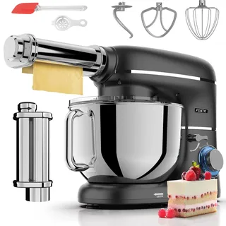 Fentic Kuchenmaschine mit Nudelmaschine – 2000W – Knetmaschine mit Nudelmaschine Elektrische – Pasta Maker - 6,2L Edelstahl Rührschüssel (Schwarz)