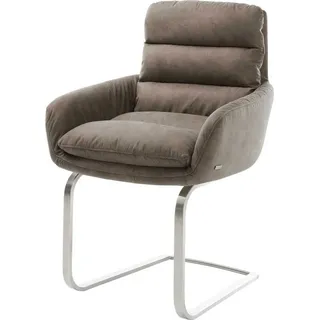 DeLife Freischwinger Abelia-Flex mit Armlehnen Mikrofaser Taupe Vintage Freischwinger flach Edelstahl