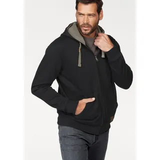 Kapuzensweatjacke MAN'S WORLD, Herren, Gr. XXL (60/62), schwarz, angeraute Sweatware, Obermaterial: 80% Baumwolle, 20% Polyester. Kapuzenfutter: 80% Baumwolle, 20% Polyester, unifarben, normal, Rippbündchen, Sweatjacken Kapuzensweatjacke, mit kontrastfarbigem Innenfutter, Topseller