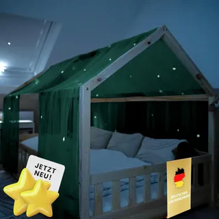 lilimaus Hausbett Himmel mit leuchtenden Sternen - Betthimmel Hausbett Deko - Geschenk Mädchen & Jungen - Himmelbett Vorhänge für 90x200 & 120x200 Kinderbetten - Leuchtsterne Kinderzimmer Deko