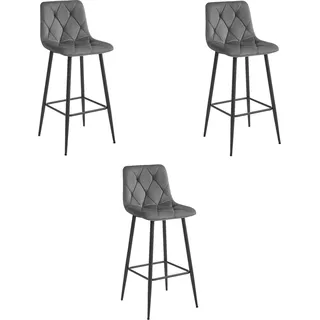 Valora NADO Hocker Dunkelgrauer Samt Schwarze Beine 3er-Set | Stilvolles 3-teiliges dunkelgraues Samthocker-Set - Grau