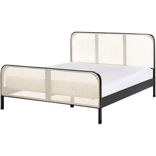 Beliani Bett mit Lattenrost 160/200 cm Hellbraun Gonfaron - Schwarz, Hellbraun , Holz , 160x200 cm , Schlafzimmer, Betten