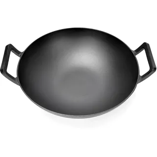 GFTIME Gusseisen Wok Ø 36cm für Gasgrill, Grill, Induktion, Feuer, Gusseisen Wokpfanne für Weber Spirit, Genesis gourment system, für Enders gasgrill, für Weber 57cm Holzkohlegrills,Gusspfanne 1 Stück