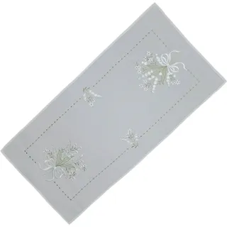Tischwäsche Stickerei Maiglöckchen Tischläufer Frühling Sommer Blumen 40 x 90 cm - Weiß