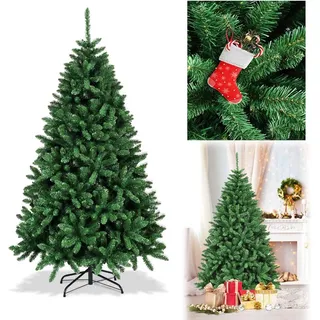 COSTWAY 180 cm Weihnachtsbaum, Christbaum kuenstlich aus PVC, Tannenbaum mit faltbarem Metallstaender, mit 1355 Spitzen - Grün