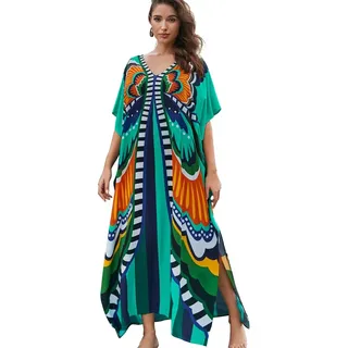 Lazz1on Kaftan Damen Lange Boho Strandkleider Sommer Maxikleid Pareo Bikini Cover Ups für Urlaub und Strand