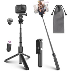 Selfie Stick Stativ, Selfiestick mit Bluetooth Fernbedienung Aluminium Selfie-Stange Selfie Stab erweiterbar für iPhone 12/11 Max XS X Samsung S9 Action Kamera Hauwei P30 Android(4-6.5 Zoll)