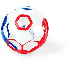 Bright Starts Oball Grippin' Goals Rassel-Fußball – Rot, Weiß und Blau, leicht zu greifendes Spielzeug für Neugeborene und älter
