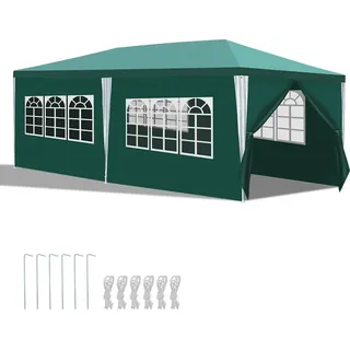 Fiqops Pavillon Camping Hochzeit Partyzelt Gartenpavillon Festzelt PE Plane 3x6m Grün - Grün
