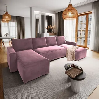 masseno Ecksofa DENI mit Schlaffunktion U-Form, Sofa mit Bettkasten, Wohnzimmersofa, Couch, Soffa, Bettsofa, Couchgarnitur- Lila, MONOLITH 62 - Lila