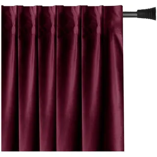 AmeliaHome Set Vorhang H 270 x B 140 cm mit Raffhalter 54 x 10 cm Velvet Optik Weinrot 1 St. Kräuselband Wellenband Samt Halbverdunkelungsvorhang Fensterdekoration Dekoschal Dekorvorhang