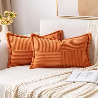 MIULEE 2er Set Kissenbezug 40×60cm Kordsamt Biese Patchwork Orange