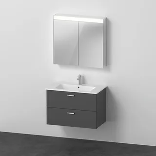 Duravit Xbase, Möbel-Set wandhängend, mit LED-Spiegelschrank, Waschtisch und Waschtischunterschrank, Breite 800 mm, XB007604949, Farbe: Graphit Matt Dekor