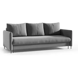 Schlafsofa JULIE Ausziehbare Couch Sofa mit Schlaffunktion und Bettkasten Samt Grau - Grau