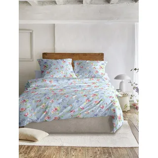 IRISETTE Wave Mako-Satin, Bettwäsche 135x200 Rosen Blumen hellblau rosa 8591-20