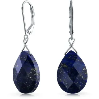 Edelstein Blauer Lapislazuli Facettiert Tropfen Birnenförmig Tropfen Ohrringe Für Frauen .925 Sterling Silber