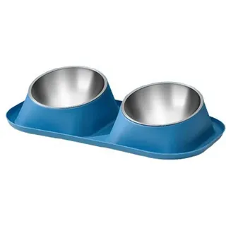 INF Doppelte Edelstahl-Futternäpfe für Haustiere mit Nackenschutz für Katzen und Hunde Blau - Blau