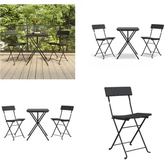 vidaXL 3 tlg. Bistro Set Klappbar Schwarz Poly Rattan - Bistro Set - Bistro Sets - Bistro Set Klappbar - Gartenmöbel Set - Schwarz