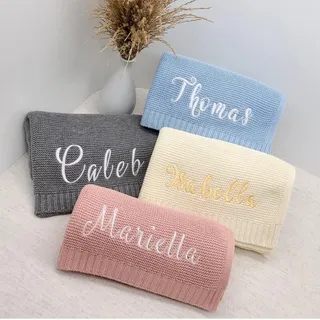 Reeg Gestickter Name Baby Decke Baby Bad Kinderwagen Decke Neugeborenes Baby Geschenk Personalisierte Weiche Atmungsaktive Baumwolle Gestrickte Decke (Embroidered Name)