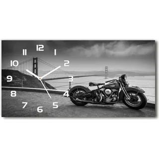 Wanduhr aus Glas – 60x30 cm - Glasbild - Glasuhr - Gehärtetes Glas - weisse-zeiger - Motorrad - Weiß