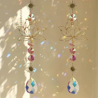 2 Stück Lotusblüten Sonnenfänger mit Kristallprisma,Sonnenfänger Kristall,Suncatcher Kristall für Regenbogeneffekte,Glas Windspiel für Haus und Gartendekorationen,Sun Catcher für Fensterdeko