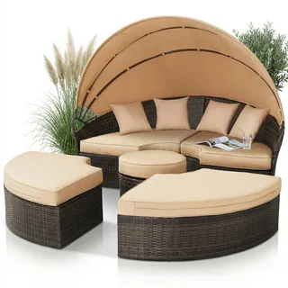Mucola Sonnenliege Strandkorb Sonneninsel 180CM Tisch Polyrattan Gartenmuschel Set Gartenmöbel Sitzgarnitur Sunbed Kissen Beige - Braun - Braun
