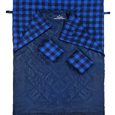 MOUNTREX Doppelschlafsack - Sommer Schlafsack für 2 Personen (210 x 150cm), Deckenschlafsack - XXL Sommerschlafsack mit 2 Kopfkissen für Erwachsene - Camping, Outdoor & Indoor (Blau)