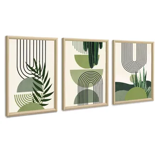 3Pcs Boho Blätter Leinwandbilder Bilder Set mit Rahmen Aesthetic Grüne Pflanze Bilder Moderne Wandbilder Schlafzimmer Bild Auf Leinwand Kunstdruck Deko für Wohnzimmer fertig zum Aufhängen 30x40x3